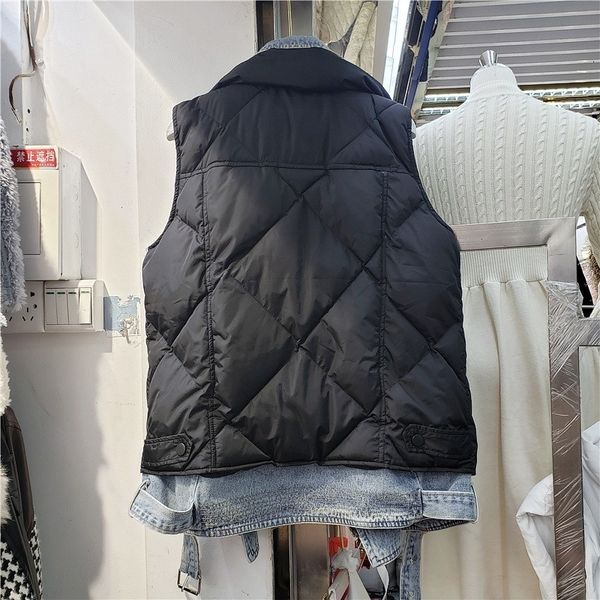

women's vests women without sleeves vest jacket 2021 winter thicken shreds denim lapel fashion belt thin warm casual s 9r5c, Black;white