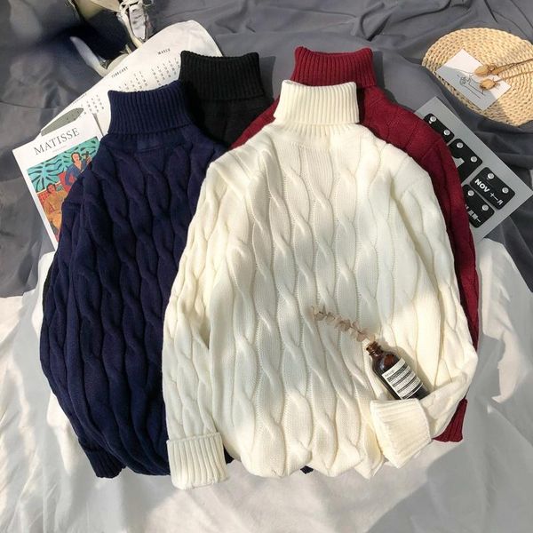 

men's sweaters legible men winter mens turtleneck black pullover male korean solid couple colorful clothing, White;black