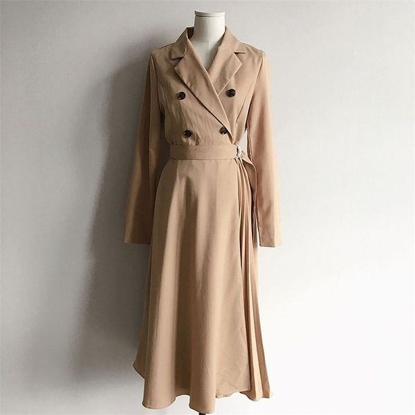 

spring autumn women's dress french retro lapel solid color slim and thin long sleeve pleated female es gx445 210507, Black;gray