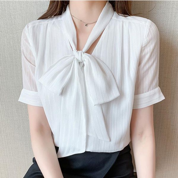 

women's blouses & shirts shintimes blusa feminina womens 2021 white blouse chiffon women shirt bow elegant short sleeve summer clothes
