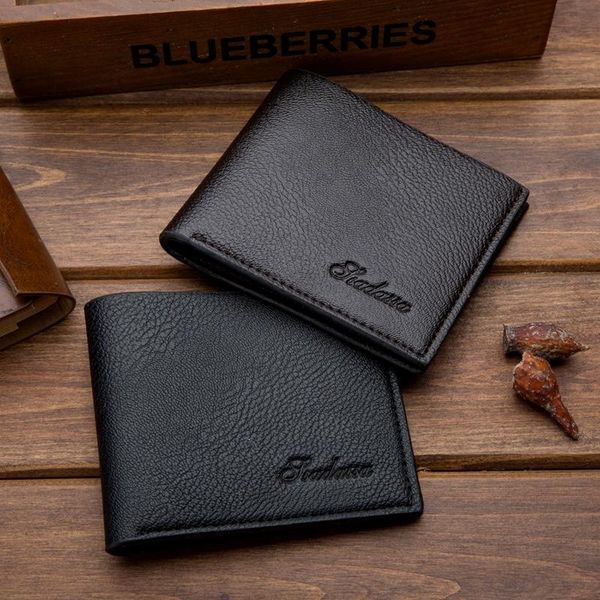 

vintage short wallet for men solid color pu leather money clip and card holder casual street style portafoglio uomo wallets, Red;black