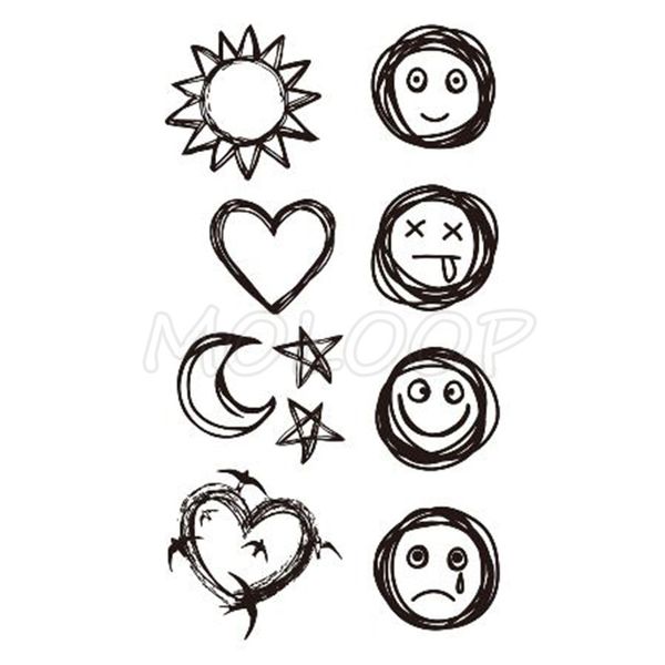 Sun / Stars / Smiley Face Makeup Tatuagem Tatuagem Corpo Arte Adesivo À Prova D 'Água Tatoo Para As Mulheres Homens Adultos Falso