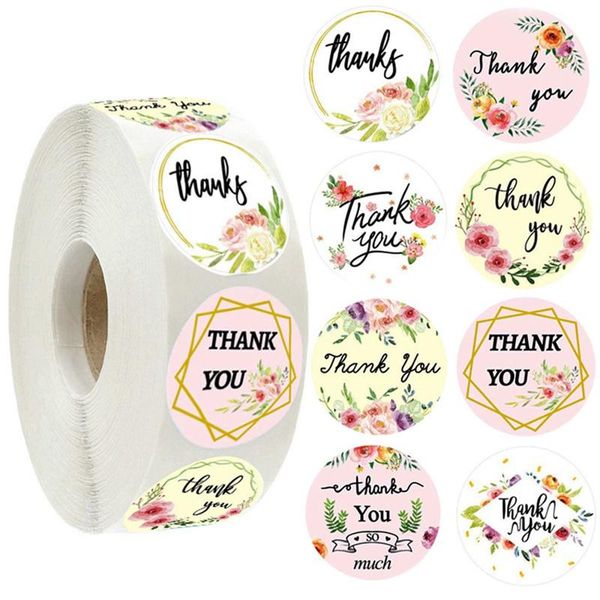 

gift wrap 500pcs/roll floral thank you sticker seal labels christmas bag decoration for package envelope stationery