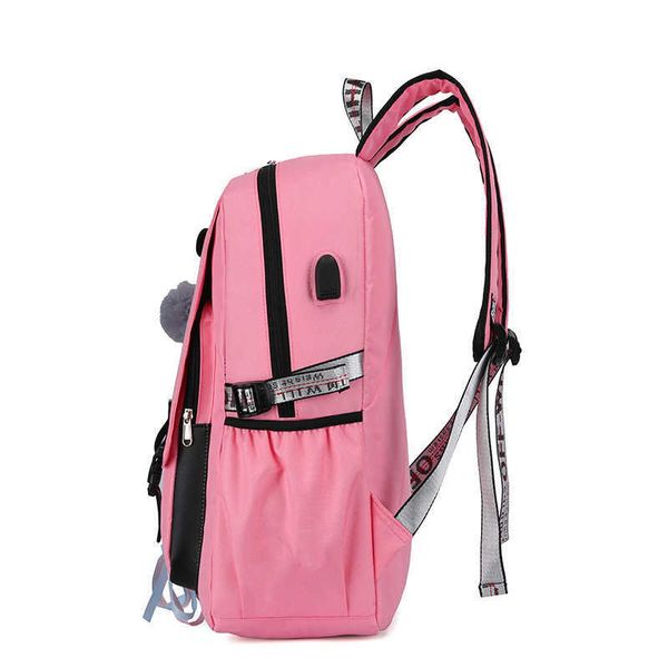 Kızlar için Rahat Okul Çantaları Kadın Sırt Çantaları Moda Okul Sırt Çantası USB Şarj Schoolbag Sırt Çantası Çocuk Çocuk Çantası Mochila Y0721