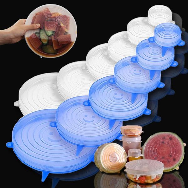 

kitchen storage & organization 6pcs adaptable lid silicone cover food caps elastic stratchy fresh microwave lids stretch for accessories
