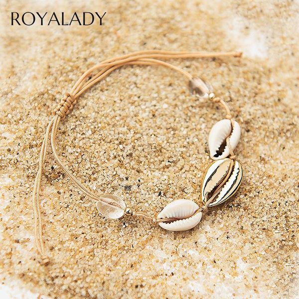 

charm bracelets bohemian handmade conch shell bracelet for women 2021 summer golden seashell rope chain femme jewelry accessories, Golden;silver