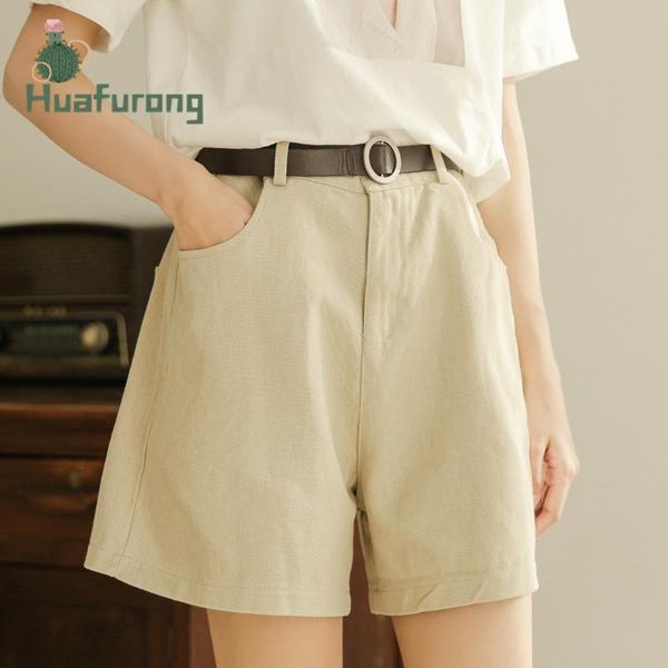 

women's shorts solid cotton cargo summer 2021 korean style high waist straight wide leg short pants female, White;black