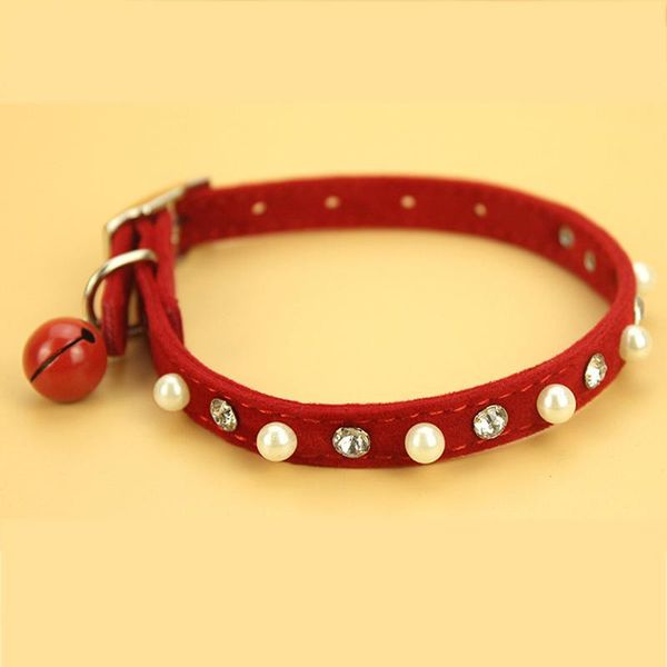 

dog collars & leashes 12pcs/lot clear rhinestones diamante pearl necklace crystal bling dogs pet cat collar belt soft suede leather