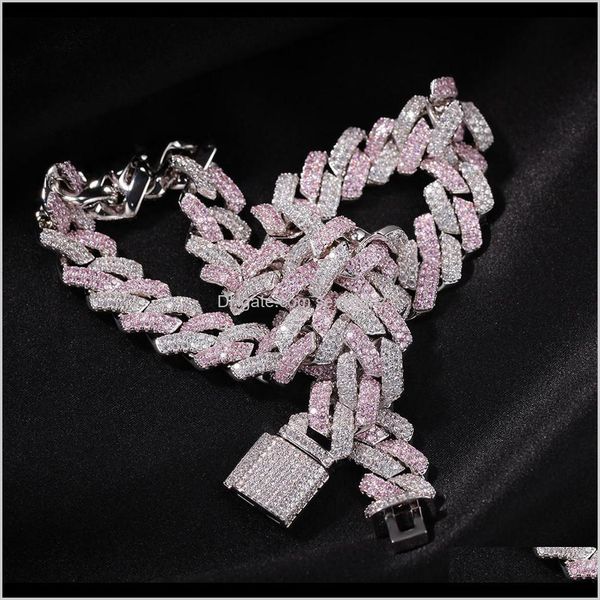 Catene Rosa Bianco CZ Pietra pavimentata Bling Ice Out Bicolore Curb Cubano Miami Catena Girocollo Collana Per Donna Uomo Hip Hop Rapper Gioielli O8 Wbhxc