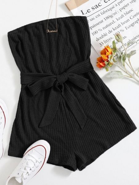 

waffle knit self belted romper a6dj#, White