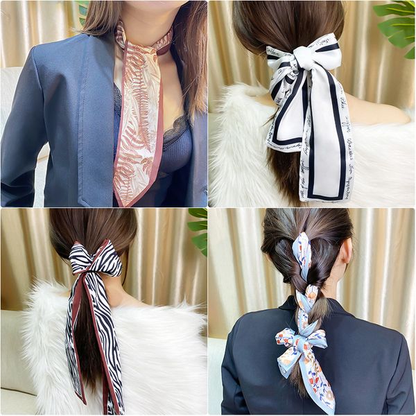 

new silk scarf print hairbands for women ribbon hair ties girls headband hair scarf wrap bandana neckerchief hair accessories, Blue;gray