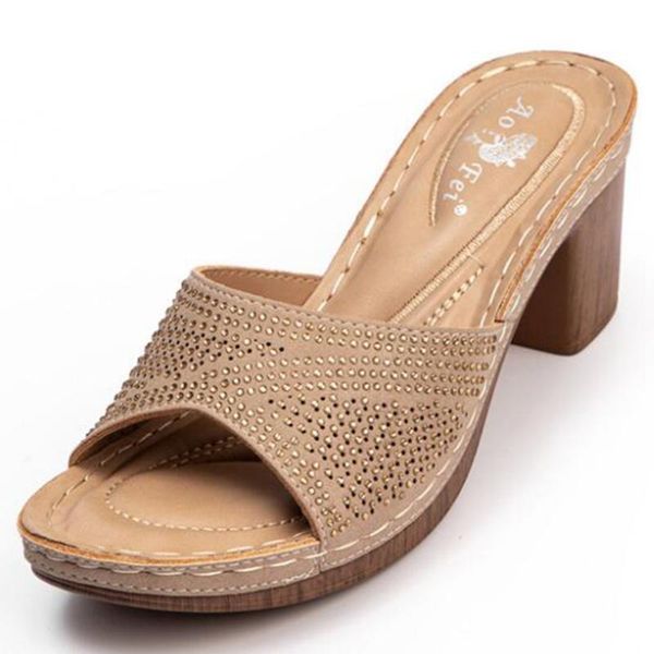 

women summer slides open toe high heels casual slipper fashion rhinestones female beach flip flops large size 36-41 xx708 slippers, Black