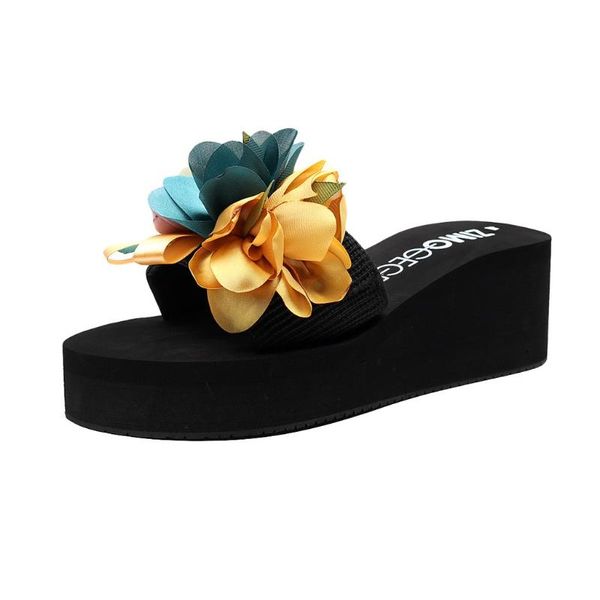 

slippers slipper fashion women slip-on open toe wedges heels ladies causal flower slides shoes size 36-41 #1224, Black