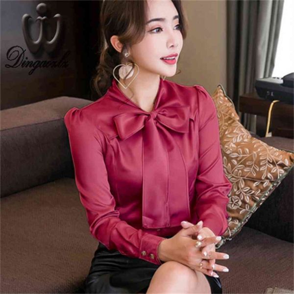 

dingaozlz bow stitching chiffon blouse elegant female long sleeve shirt fashion csaual clothing women, White