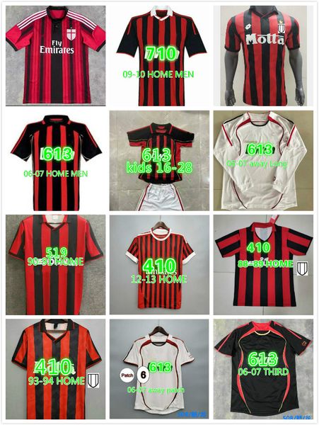 

soccer jersey 91 92 1996 1997 2000 01 2002 2003 2005 2006 2007 09 10 retro ac kaka maldini inzaghi pirlo milan vintage football shirt, Black;yellow