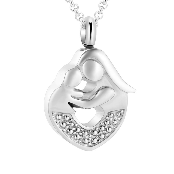 

chains cremation jewelry urn necklace for ashes, mother hug children mini keepsake locket, memorial pendant, Silver
