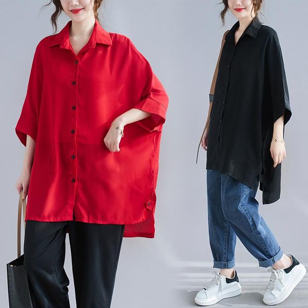 

plus size t-shirt big spring summer women fashion elegant batwing ladies female large short sleeve irregular loose blouse shirt, Black