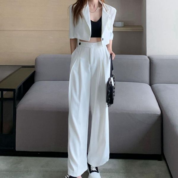 

casual fashion two piece sets womens outfits office lady short blazer suits +high waist drop straight pants 2021 summer women's, White