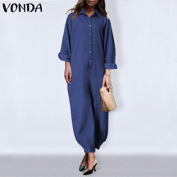 

plus size jumpsuits women retro rompers long sleeve lapel collar button overalls female dungarees pants women's &, Black;white