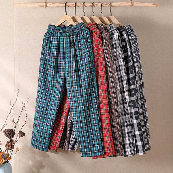 

women's pants & capris cotton linen plaid streetwear women spring summer elastic waist casual harem trouser vintage loose linens c, Black;white