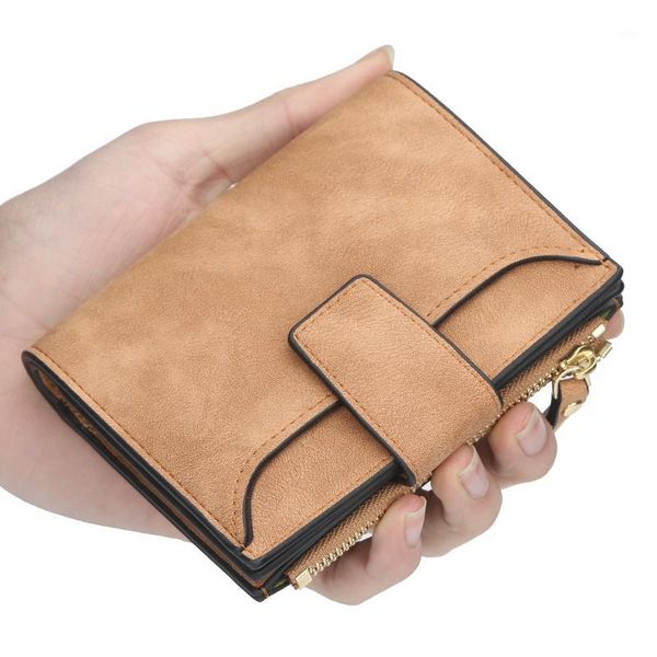 

fashion lady letter wallet zipper short clutch solid vintage matte women small female purse wallets1, Red;black