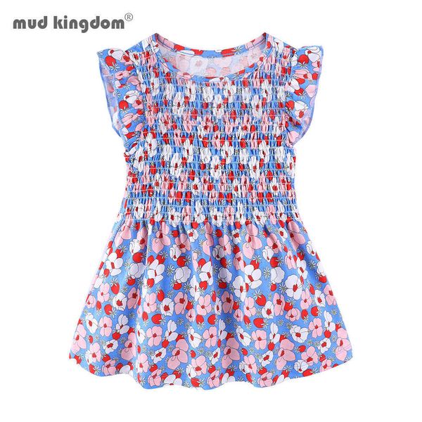 Mudkingdom Kız Elbise Yaz Toddler Gilrs Uçan Kollu Çiçek Prenses Parti 210615