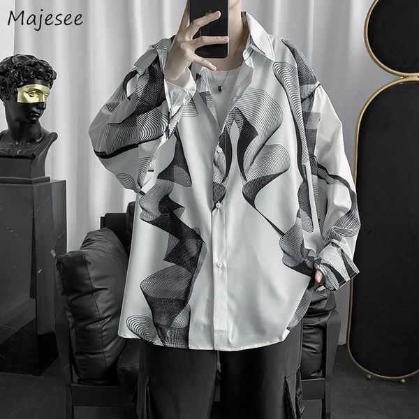

men shirts long sleeve button printed turn-down collar autumn male clothes handsome fit trends korean style fashion designed ins men's, White;black