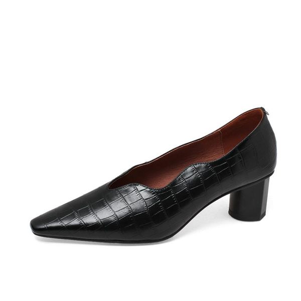 

dress shoes mkkhou fashion pumps single women 2021 spring simple lattice printing 6cm high heel leather commuter, Black