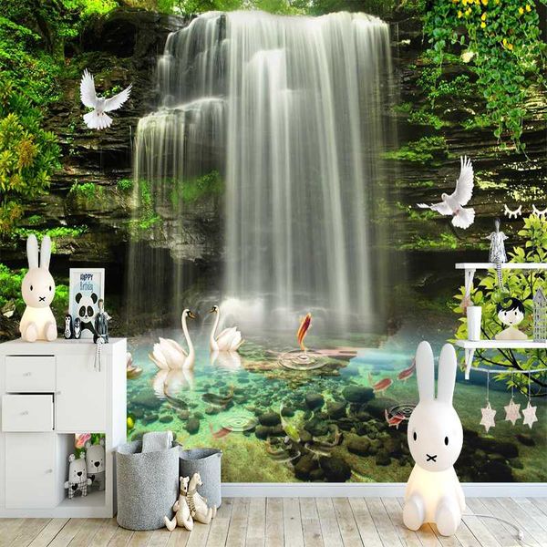 

wallpapers milofi 3d custom wallpaper white swan and pigeon waterfall