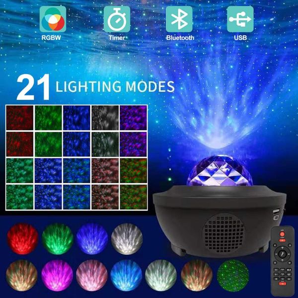 

smart home control led star projector night light galaxy starry lamp ocean wave with music bluetooth speaker remote for kid