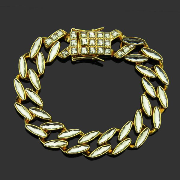 

european and american hip hop men's fashion bracelet chain domineering leaf-shaped bracelets with colored diamonds, Black