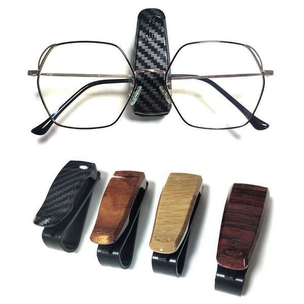 1Pc Custodia per occhiali con venature del legno Atuo Accessori per auto Occhiali da sole in ABS Porta occhiali Clip per biglietto con chiusura automatica