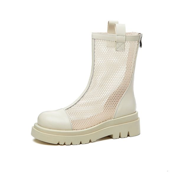 

asumer genuine leather plus zip toe round foot shoes summer knitted boots black woman