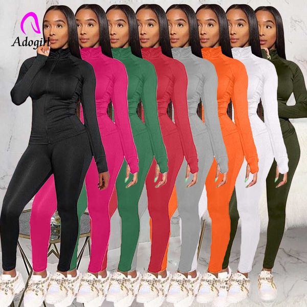 Activewear mulheres fitness 2 peça conjunto zíper fly cardigan leggings skinny leggings jogging calças esportivas casuais de moletom combinando roupas y0625