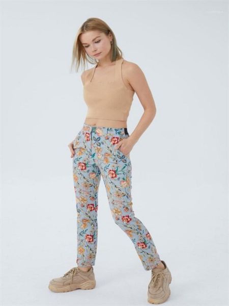 

women, pagegray flower patterned trousers 2021 spring, summer, fashion, pn-202108, office, street, stylish, women's pants & cap, Black;white