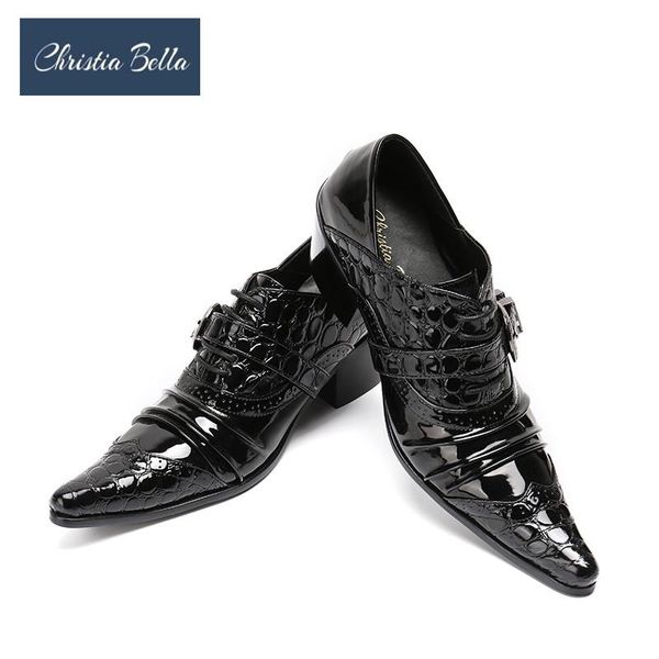 

dress shoes christia bella fashion fold designer for men black genuine leather high heel wedding party plus size 38-47