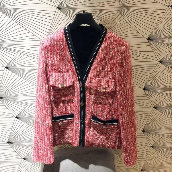 

women's jackets small fragrance coat 2021 spring short knitting autumn and winter french lady tweed red temperament top, Black;brown