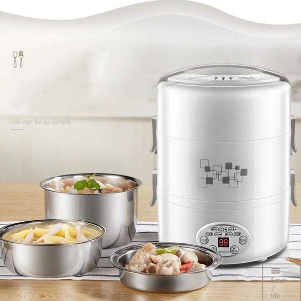 

rice cookers 220v 3 layer electric lunch box insulation mini portable multifunction steam heating cooker food container warmer 2l