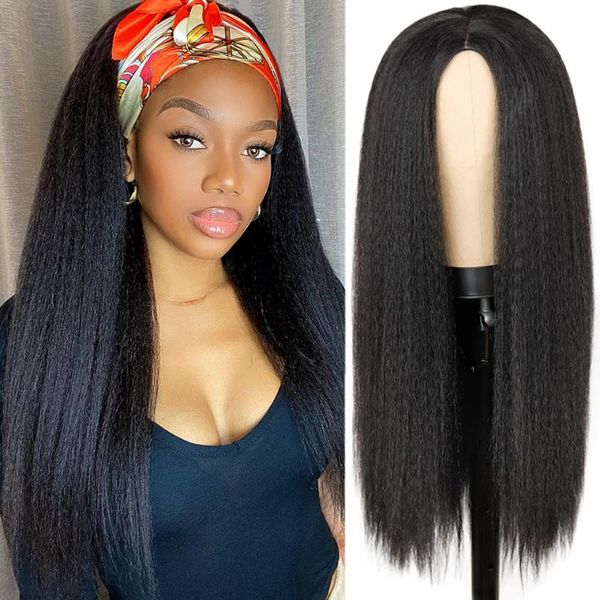 

synthetic wigs yaki straight hair wig for women 28 inch long afro heat resistant fiber african, Black