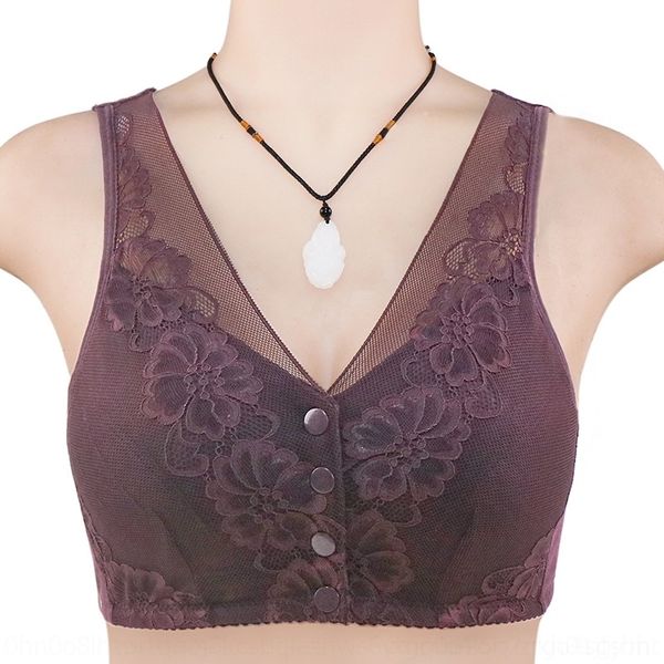 

fpuv lace lace bra front button women's underwear underwear women's soft cotton vest creative middle-aged and elderly large size r, Red;black