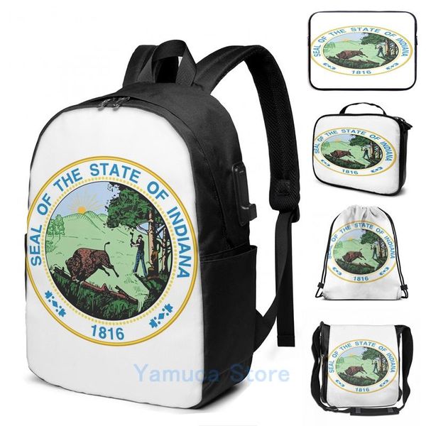 

backpack funny graphic print seal of indiana usb charge men school bags women bag travel laptop