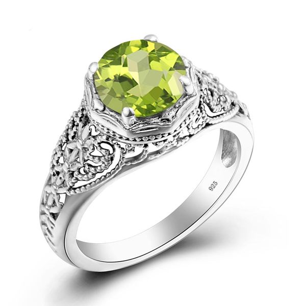 Marke Edlen Schmuck Solide 925 Sterling Silber Grün Peridot Ring Runde Olivin Stein Hochzeit Jahrestag Frauen Zubehör