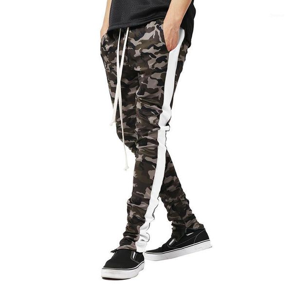 

men's pants men long casual sport camouflage camo side stripe slim pockets fitness workout fit trousers summer spring sweatpants, Black
