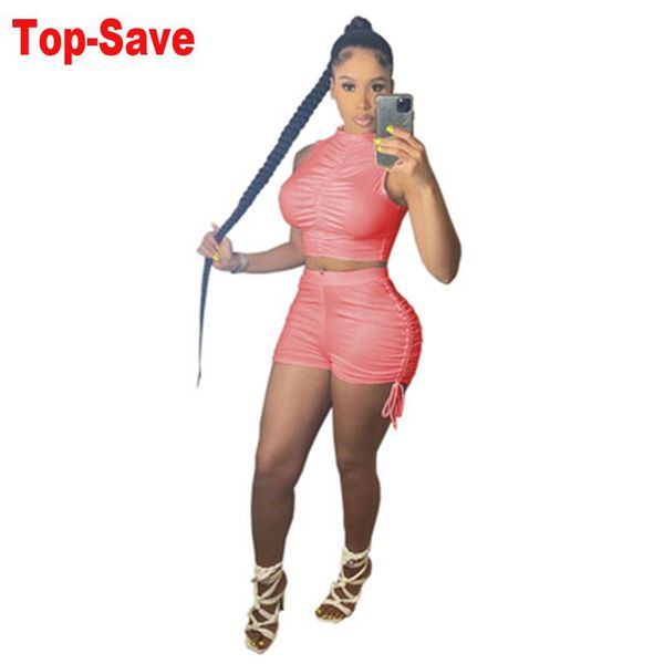 

women's tracksuits street wear elegant two piece set o neck sleeveless crop and shorts biker casual women 2021 summer sport outfits rib, Gray