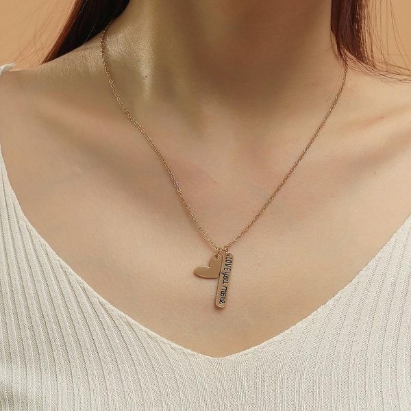

chains necklace woman letter man love you jewellery ladies geometric lovers gold color heart pendant trendy alloy halskette, Silver