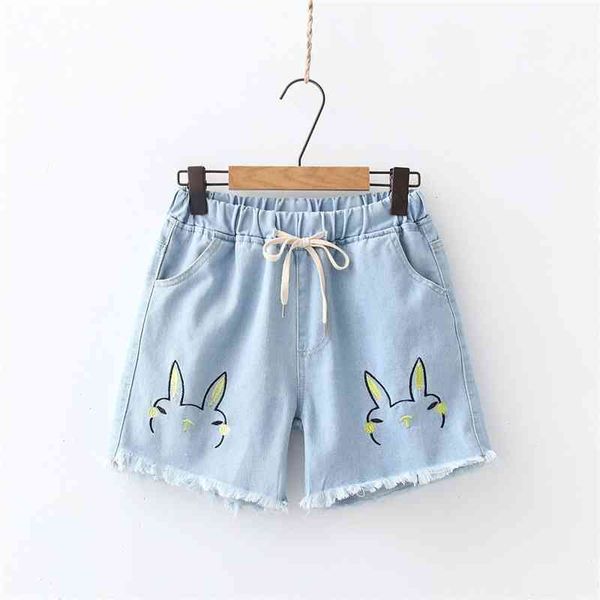 

women's shorts kawaii jean women summer vintage casual girls fashion high waisted cute cartoon bunny 2021 korean style blue denim, White;black