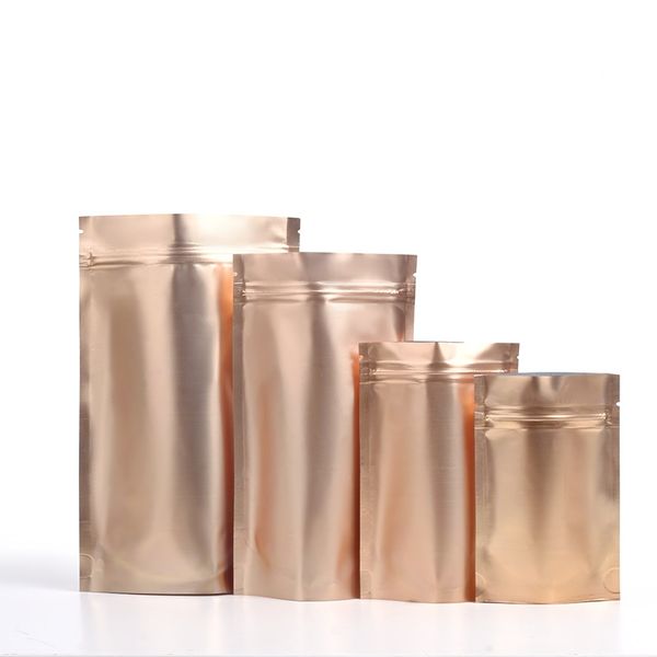

various sizes rose gold standing tea packaging bags aluminum foil resealable gift package pouches matte coffee packing bag
