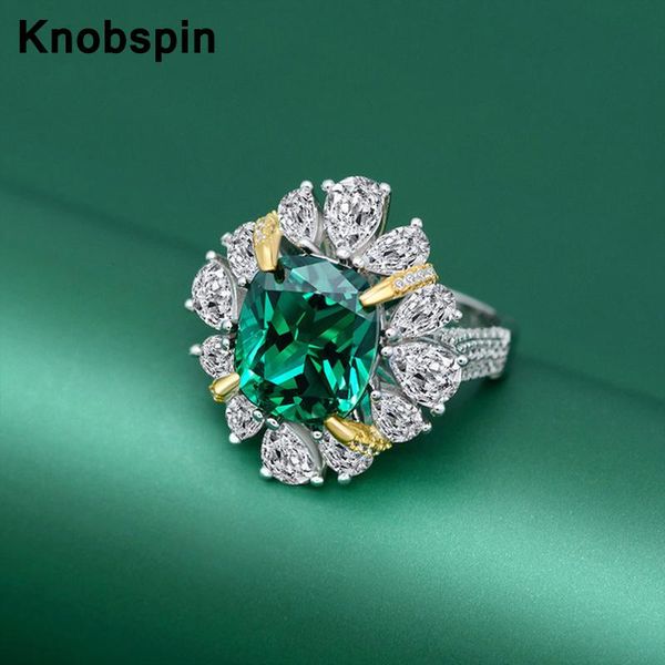

cluster rings knobspin luxury 100% 925 sterling silver 10*11mm high carbon diamond wedding for women anniversary gift fine jewelry, Golden;silver