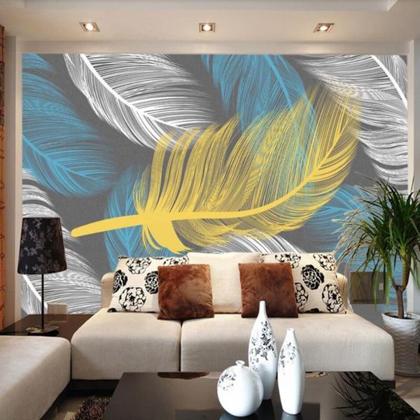 

wallpapers custom 3d wallpaper mural modern minimalist hand painted feather small fresh nordic background wall decoration