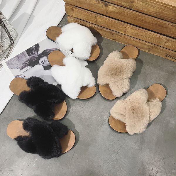 

cross hair slippers fashion sandals non-slip flip flops flat slides fashion slip women slippers, Black